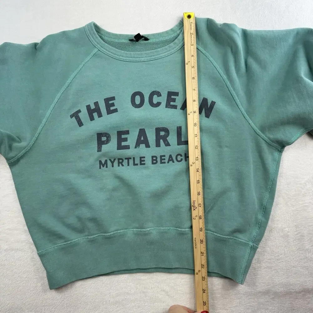 J.Crew L Large Sweatshirt Ocean Pearl Myrtle Beach Green Crop Pullover Cotton‎